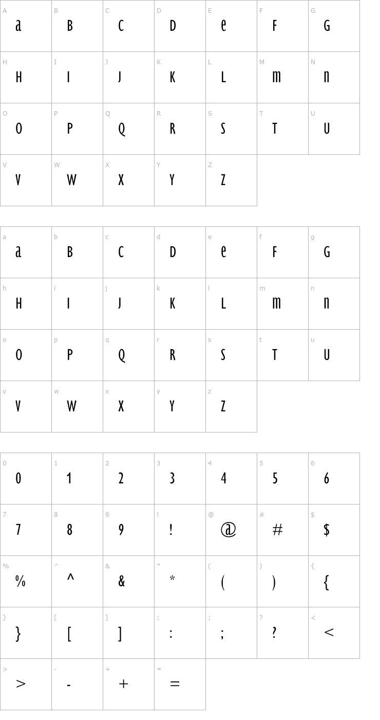 Character Map BradburySans Light Font