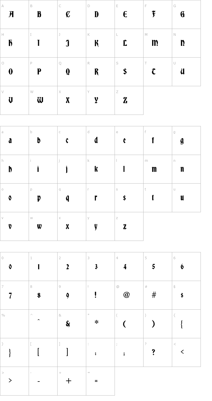 Character Map Bradley-Regular OTF Font