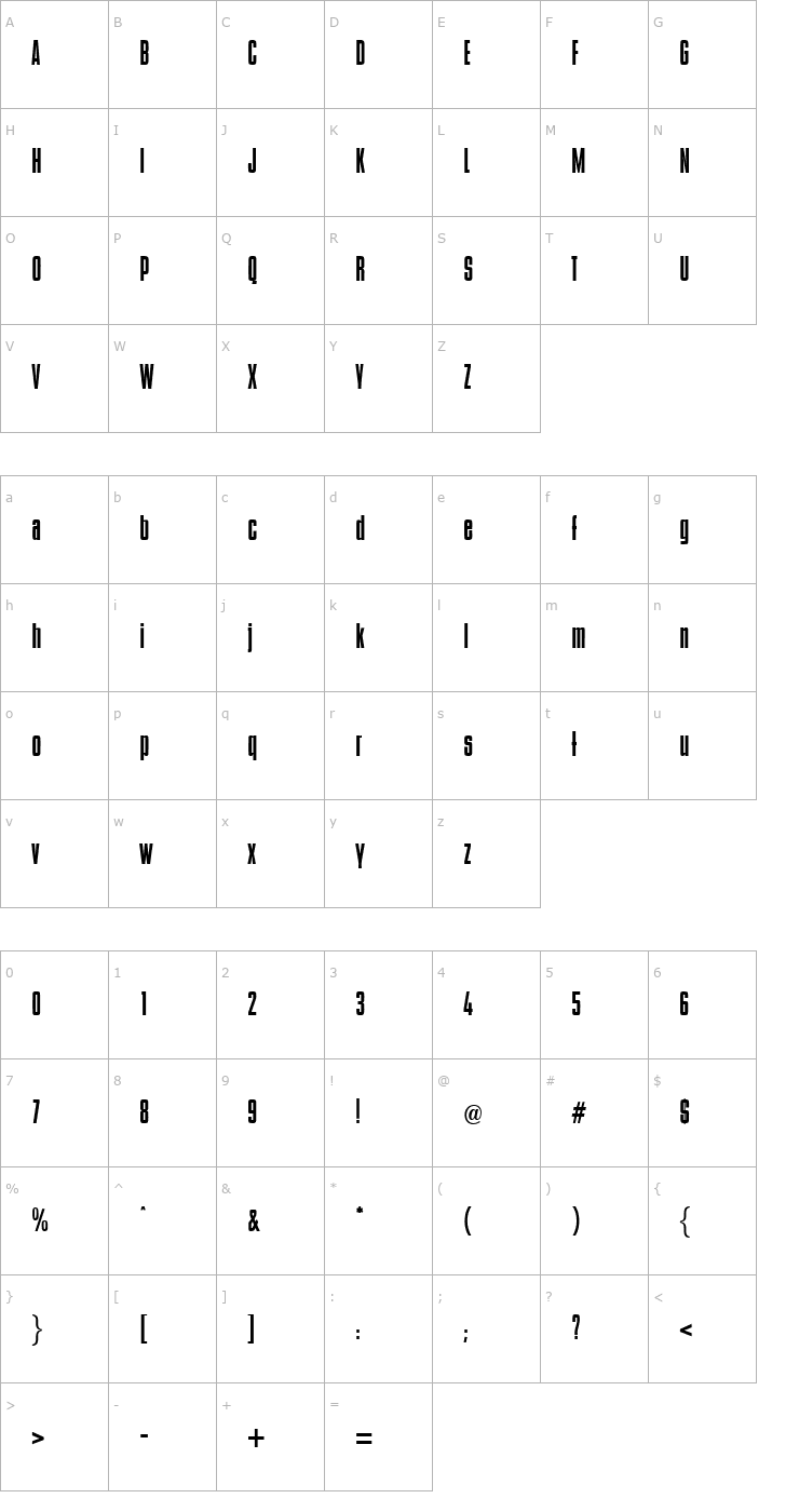Character Map Bradshaw-Bold Font