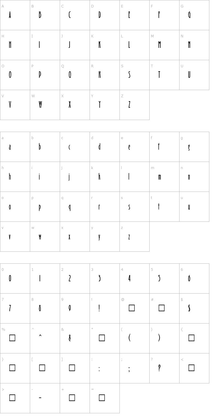 Character Map Bradshaw-Regular Font