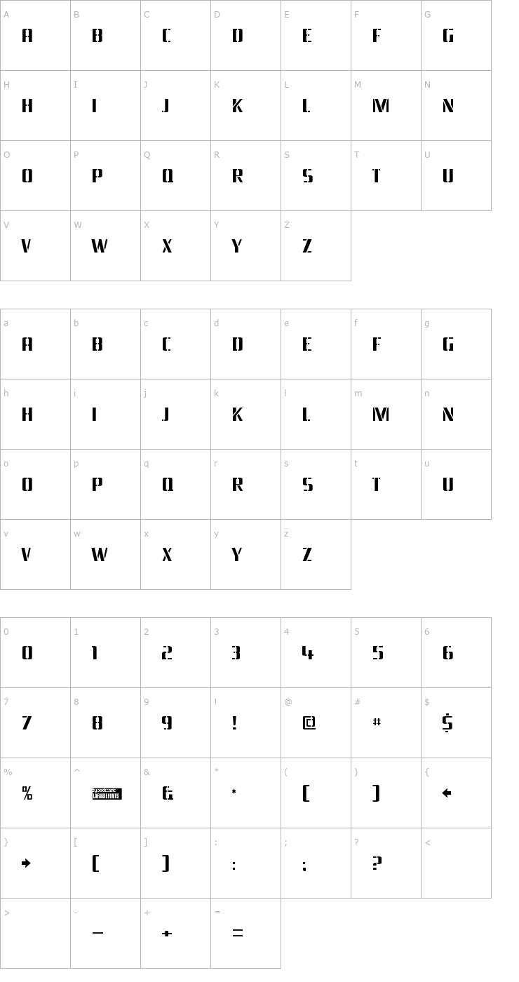 Character Map Braeside Lumberboy Font