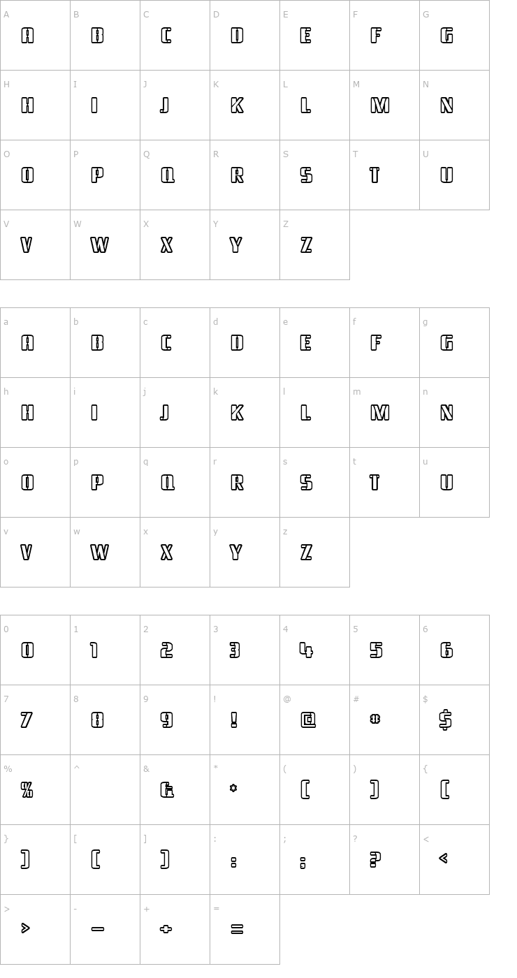 Character Map Braeside Outline Font