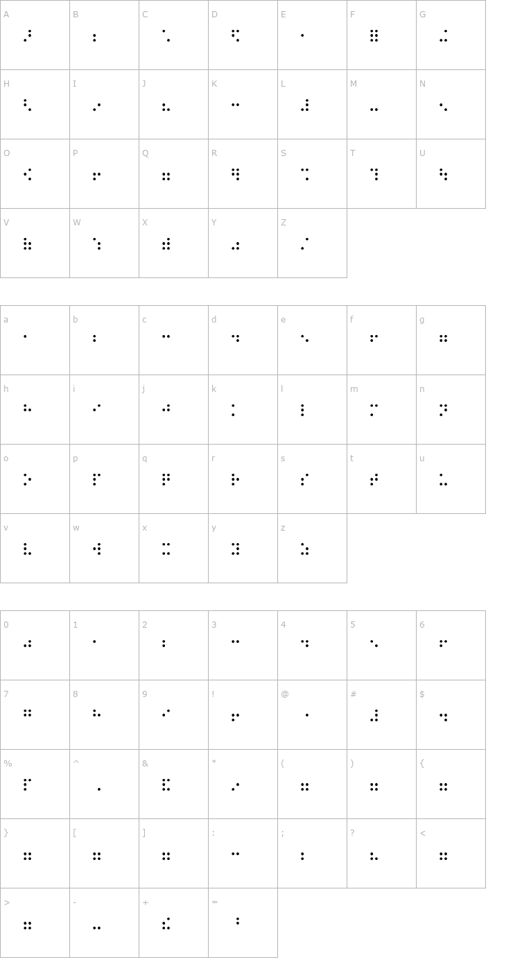 Character Map BraillePlainHC Font