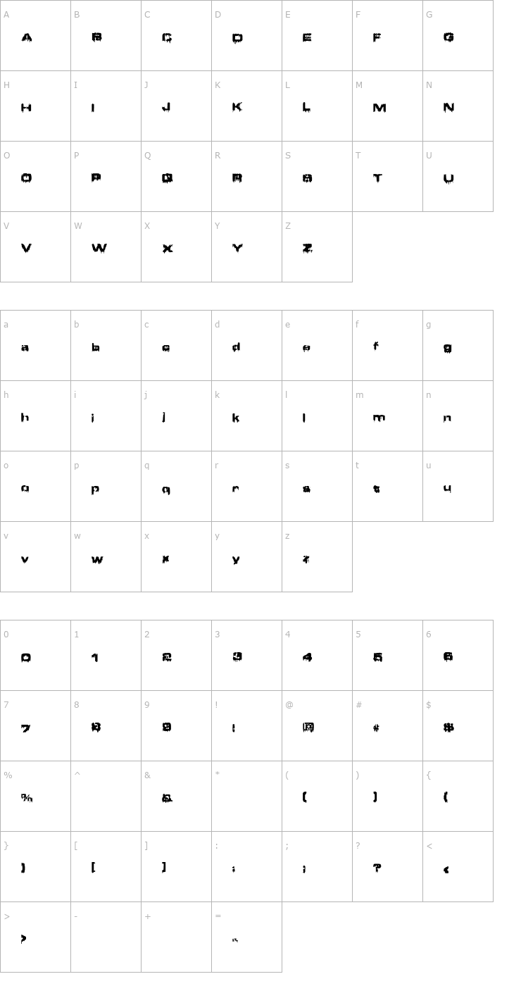 Character Map Brain Damage Font