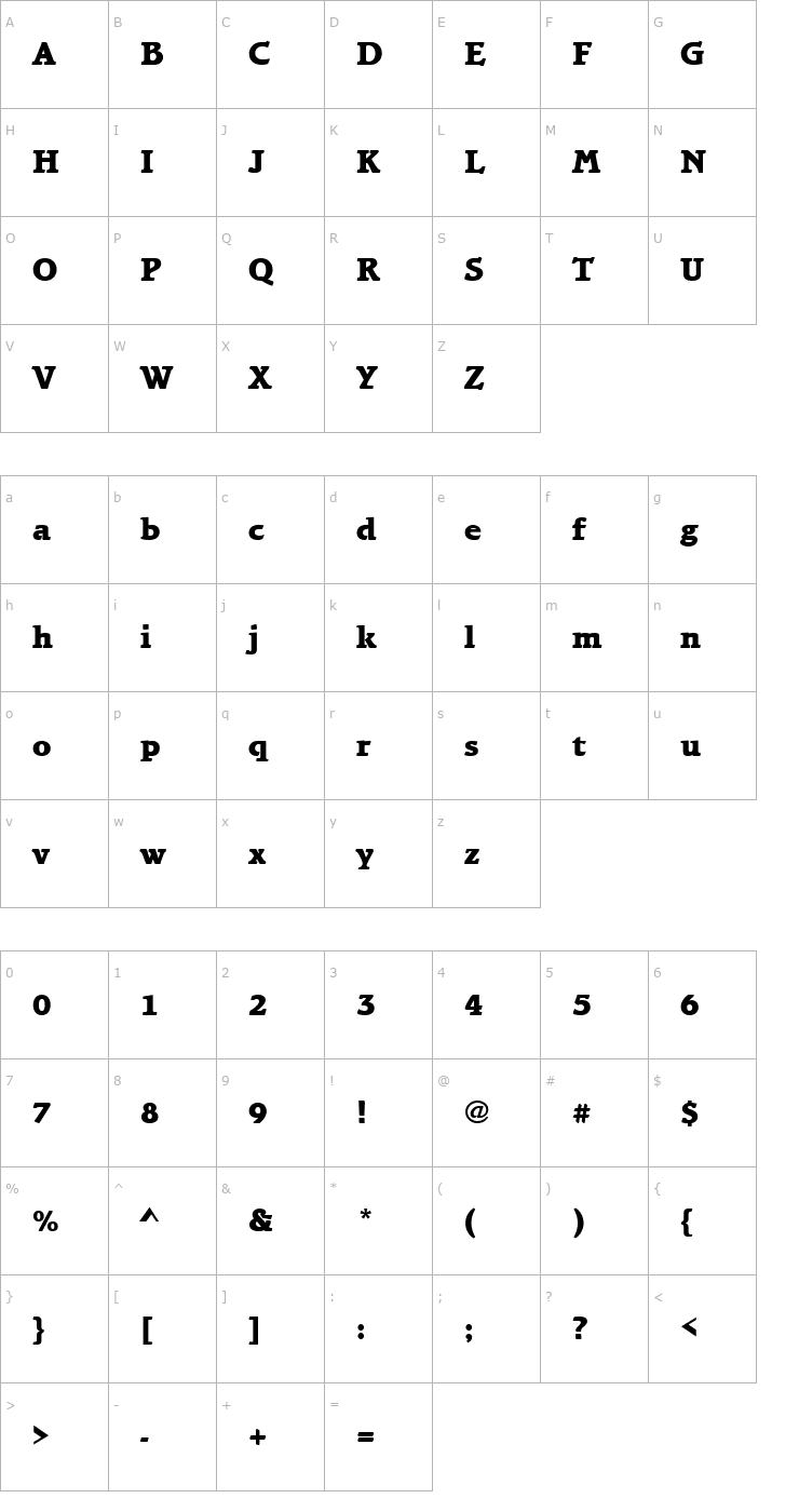 Character Map BramlTEEExtBol Font