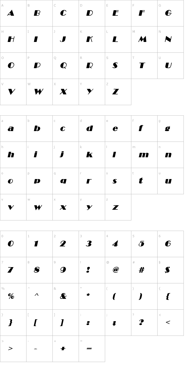 Character Map Brando BoldItalic Font
