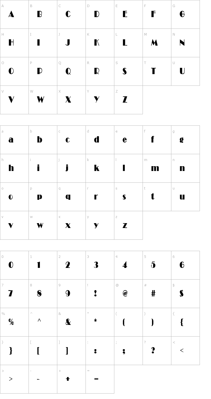 Character Map Brando Condensed Bold Font