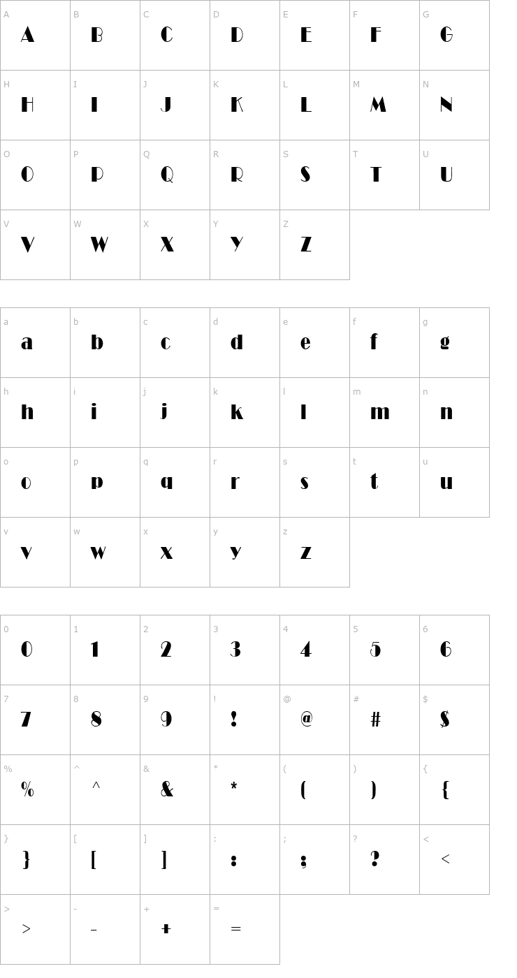 Character Map Brando Condensed Normal Font