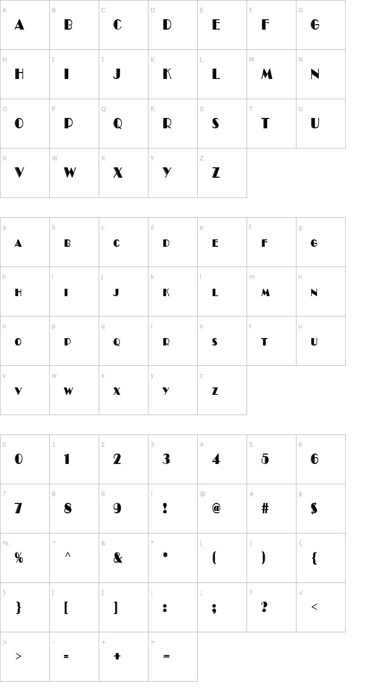 Character Map Brando Engraved Condensed Bold Font