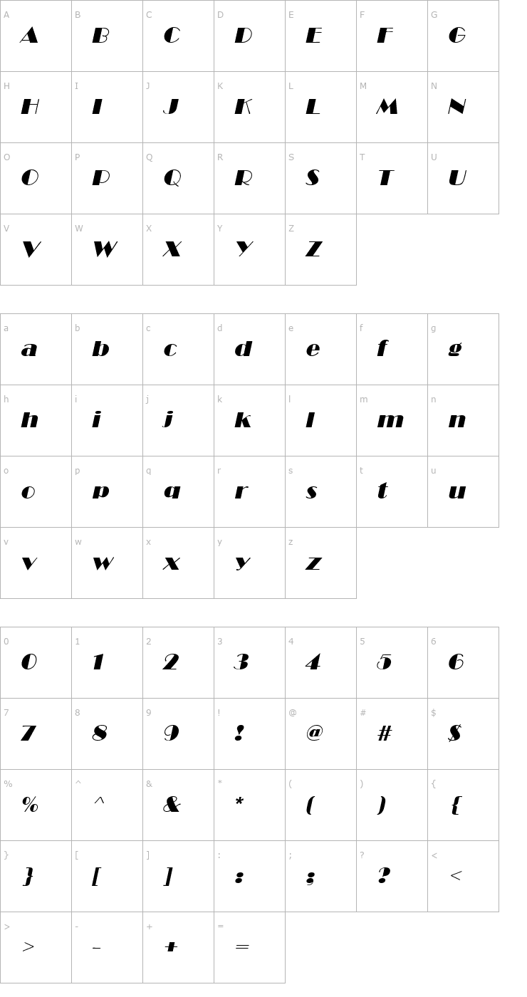 Character Map Brando Italic Font