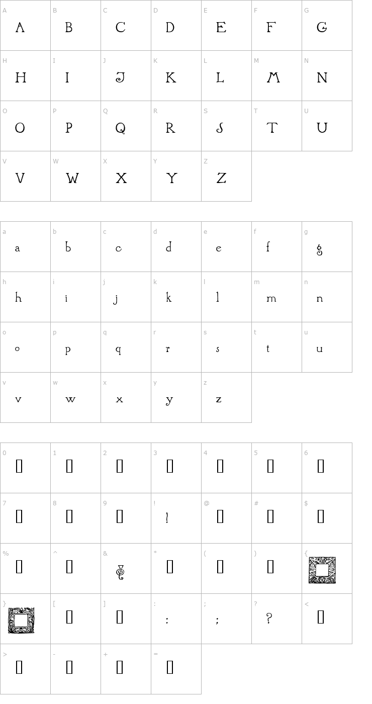 Character Map Brandywine Font