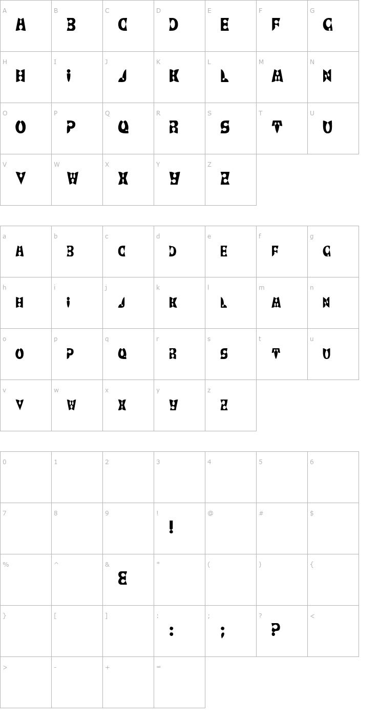 Character Map BrashDisplayCaps Font