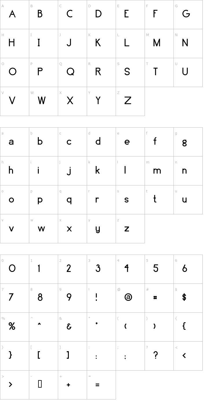 Character Map Brassfield Font