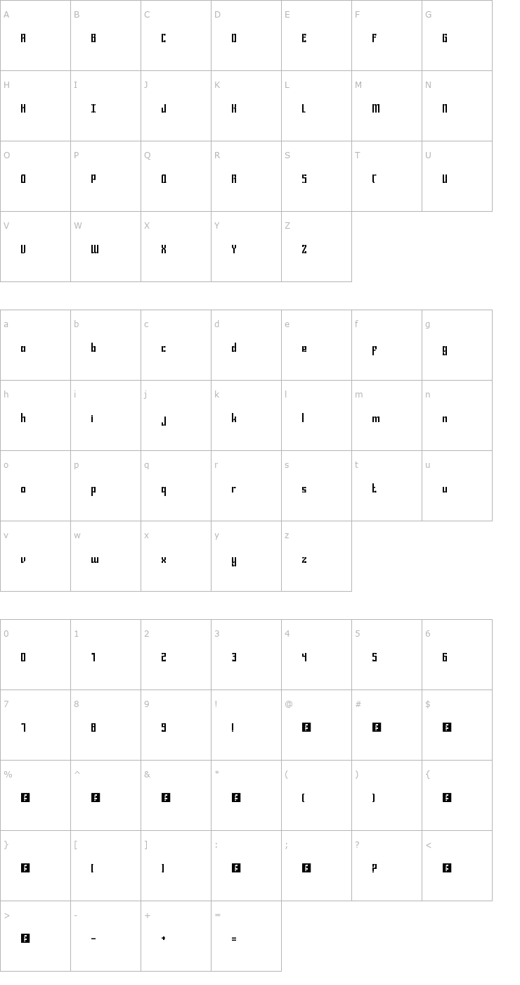 Character Map Bravado Block Regular Font