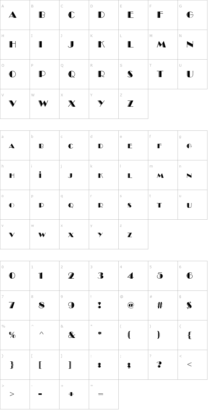 Character Map Bravo Engraved Font