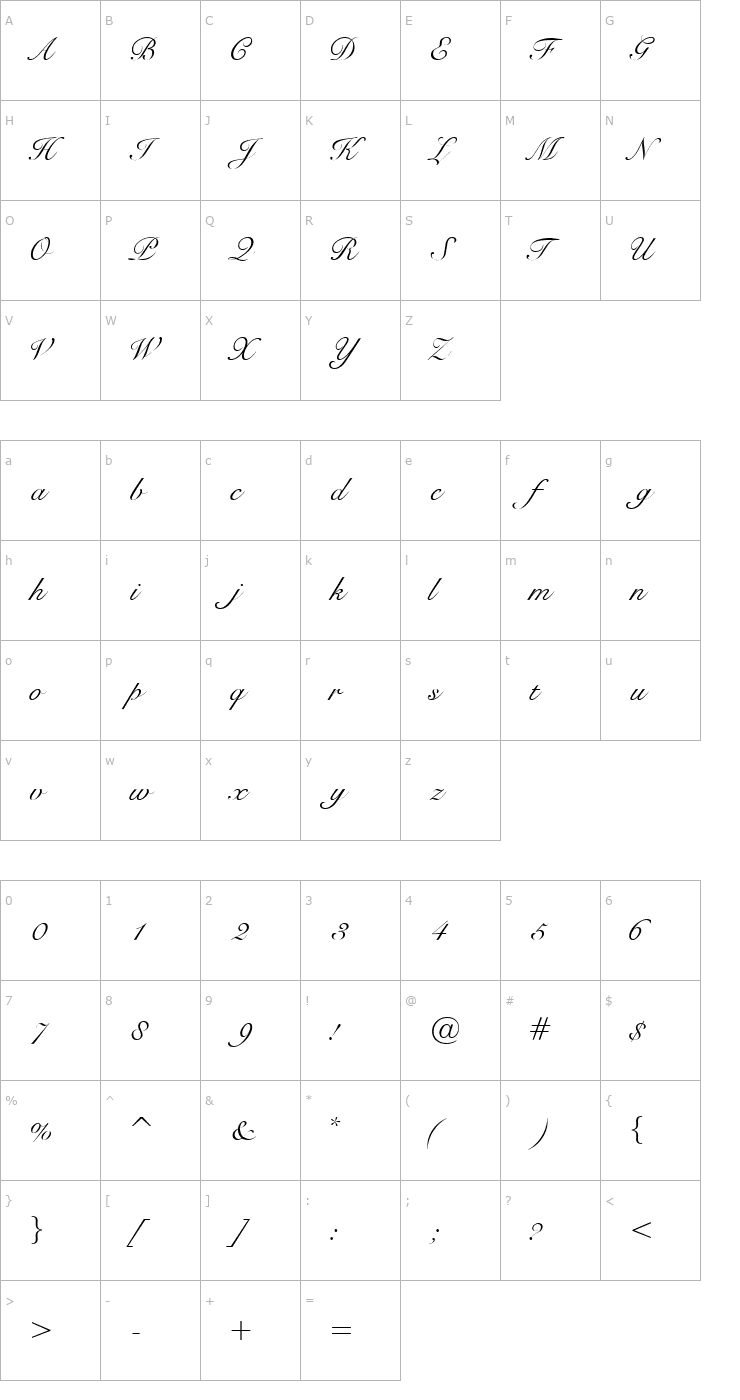 Character Map BravoScriptSSK Font