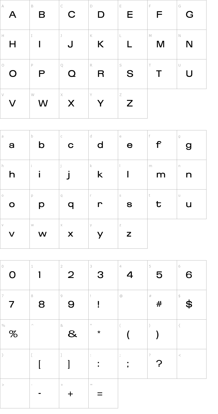 Character Map Brazilia Seven CG Font