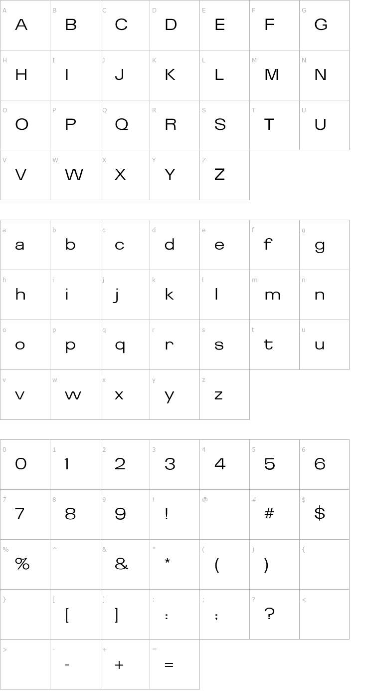 Character Map Brazilia Three CG Font