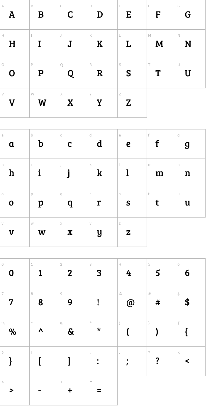 Character Map Bree Serif Font