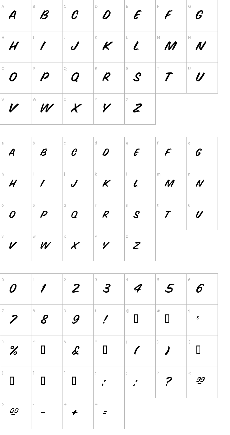 Character Map BrendalauerScriptSCapsSSK Font