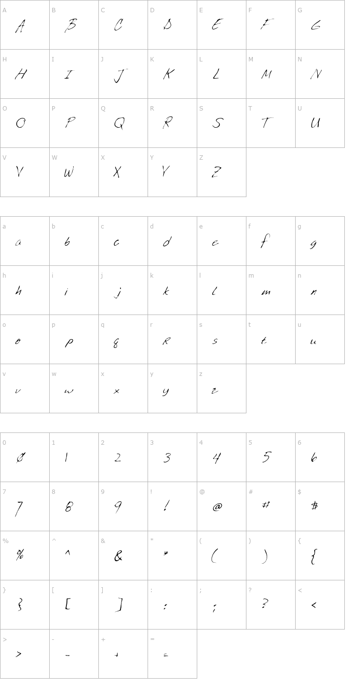 Character Map BrendensHand Font