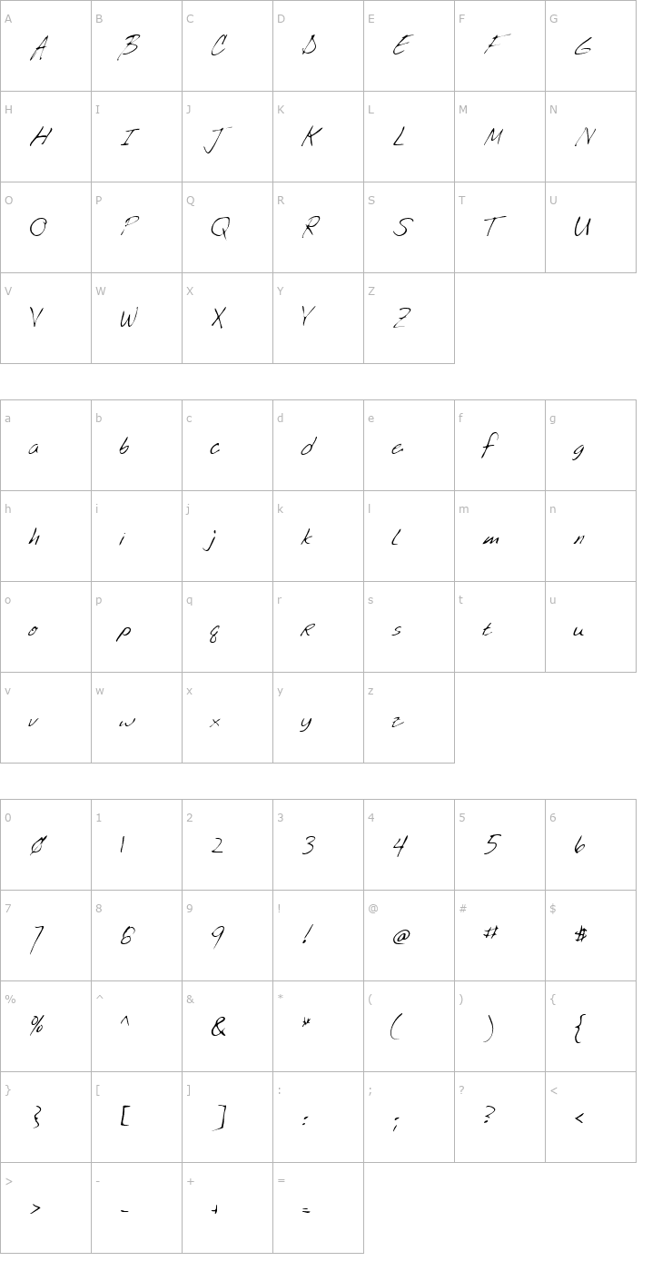 Character Map BrendensHand Regular Font