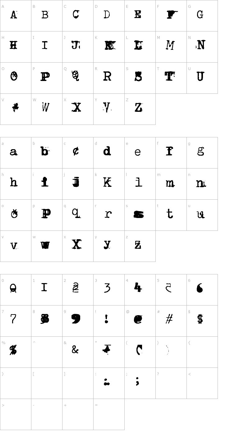 Character Map BrentonscrawlType Font