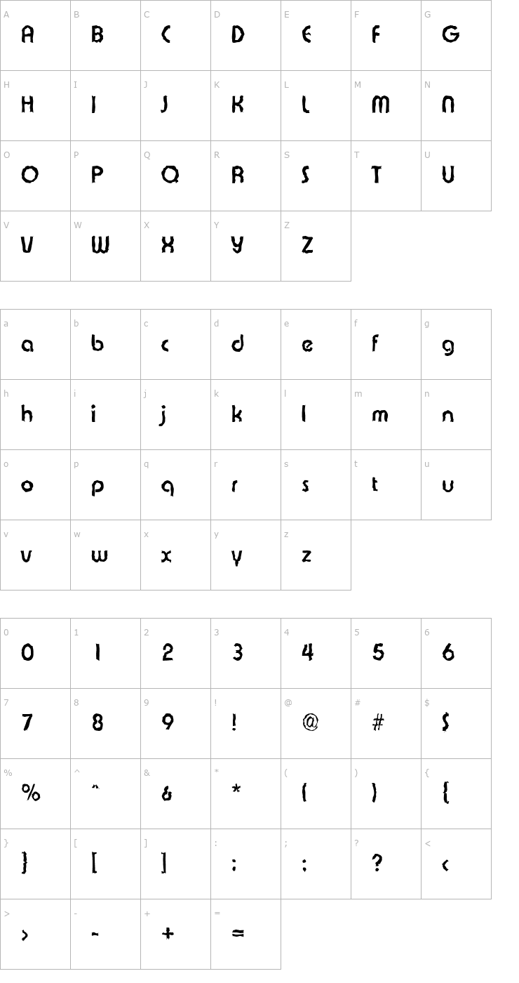 Character Map BrianBeckerRandom-Bold Font