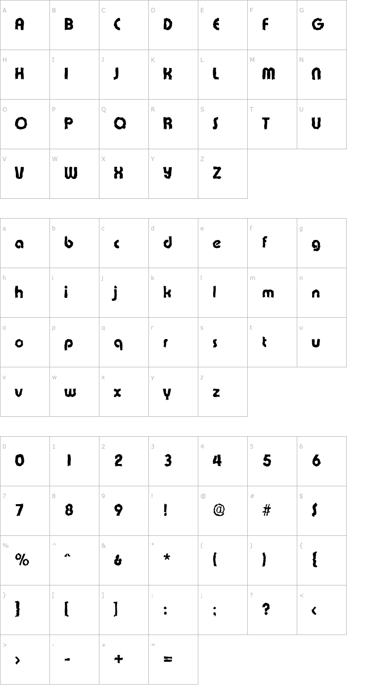Character Map BrianBeckerRandom-ExtraBold-Regular Font