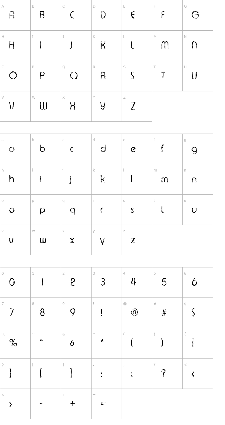 Character Map BrianBeckerRandom-Light-Regular Font