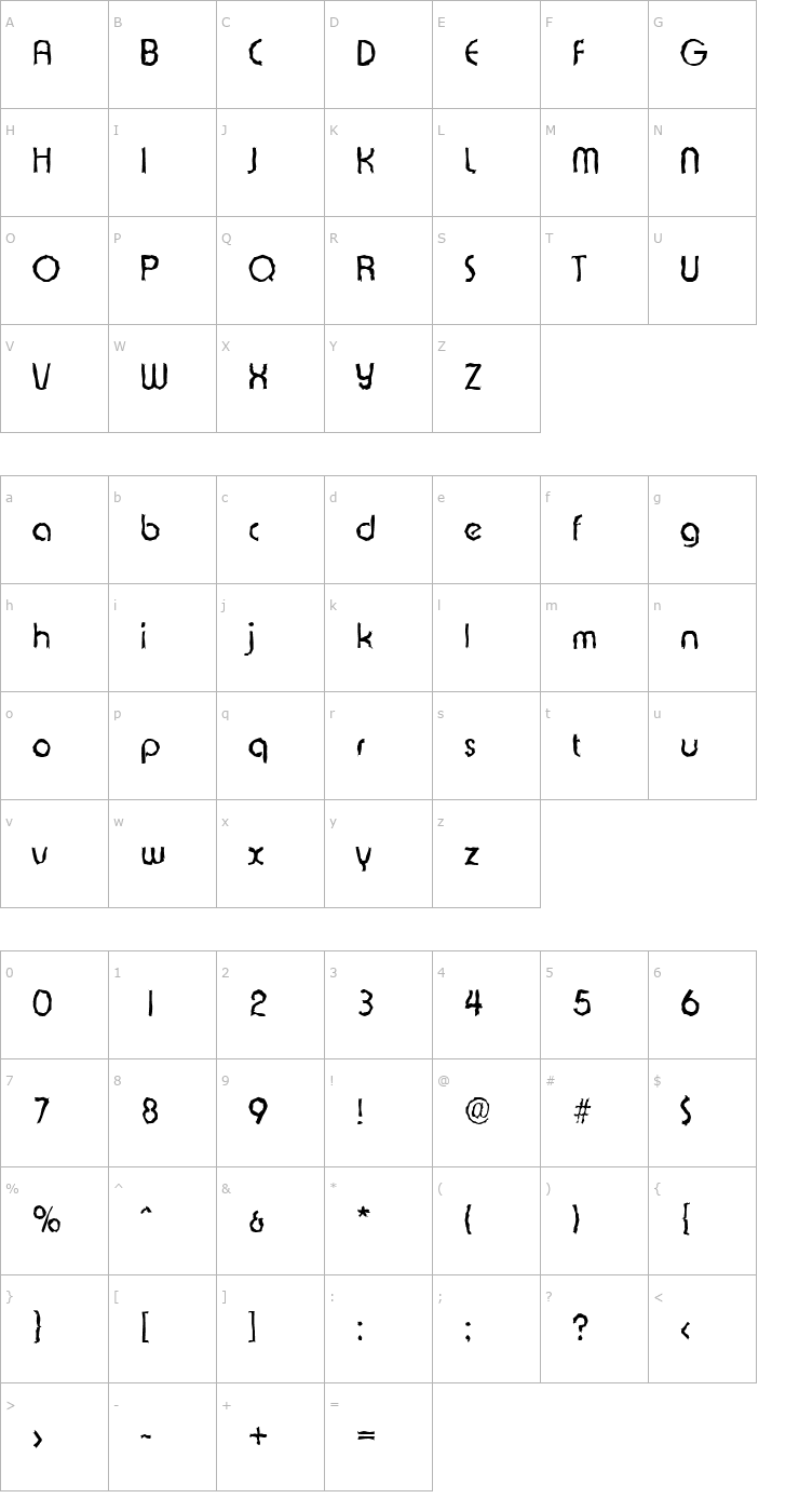 Character Map BrianBeckerRandom-Regular Font