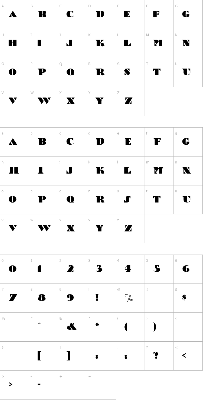 Character Map Bric-a-Braque Font