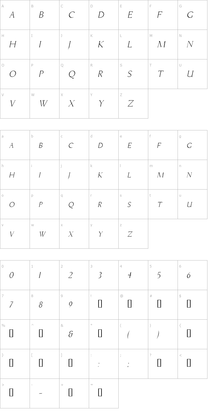 Character Map Brice Italic Font