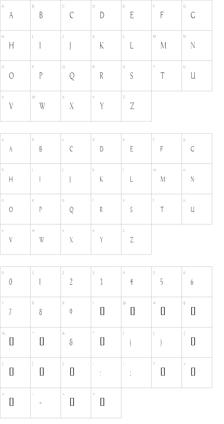 Character Map BriceCondensed Font