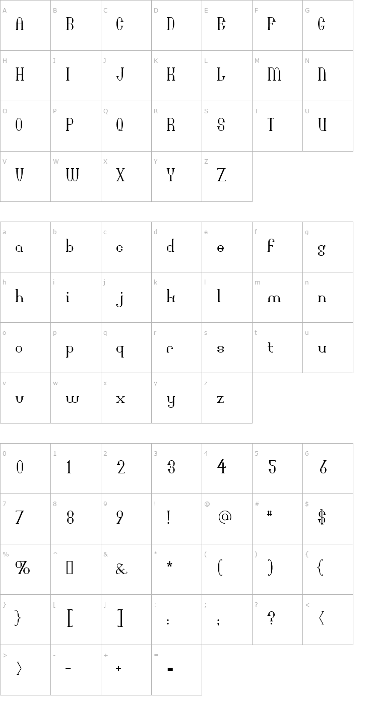 Character Map Bridgework Font