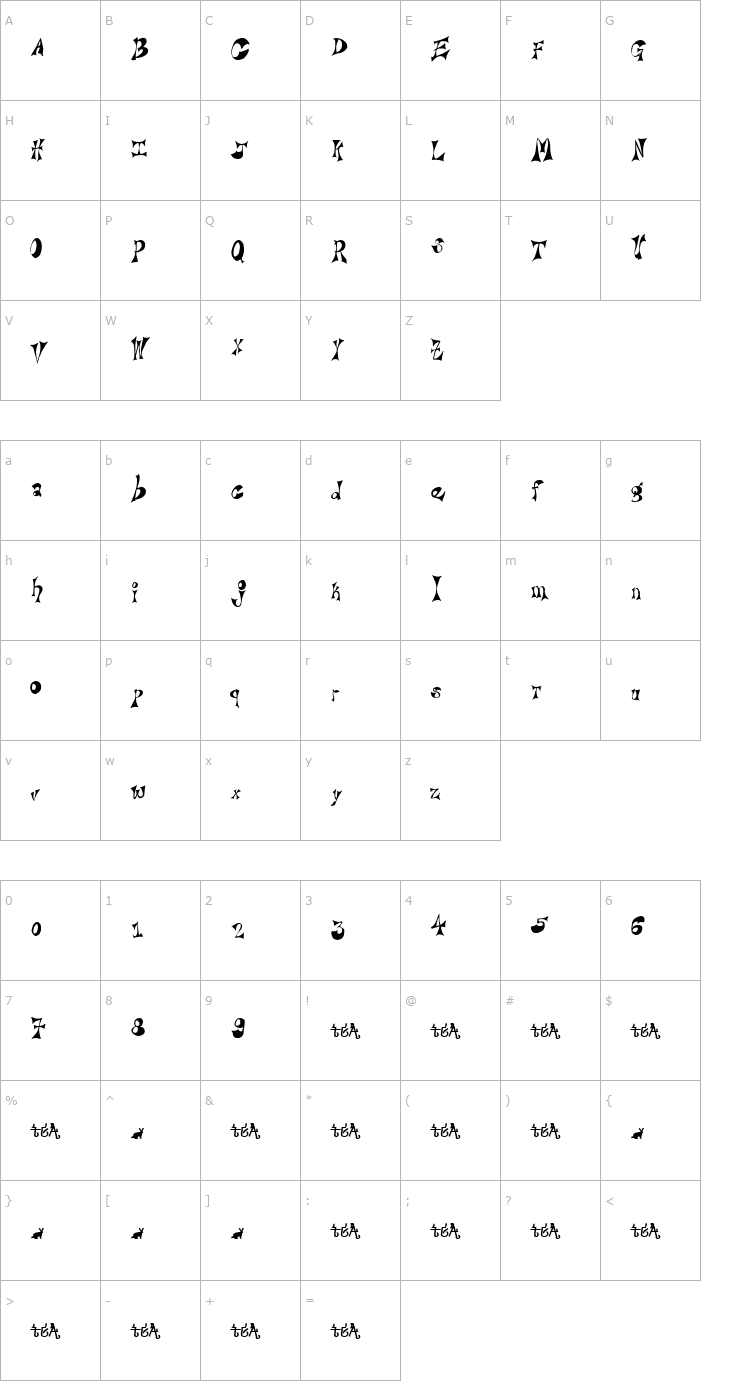 Character Map Bridie Font