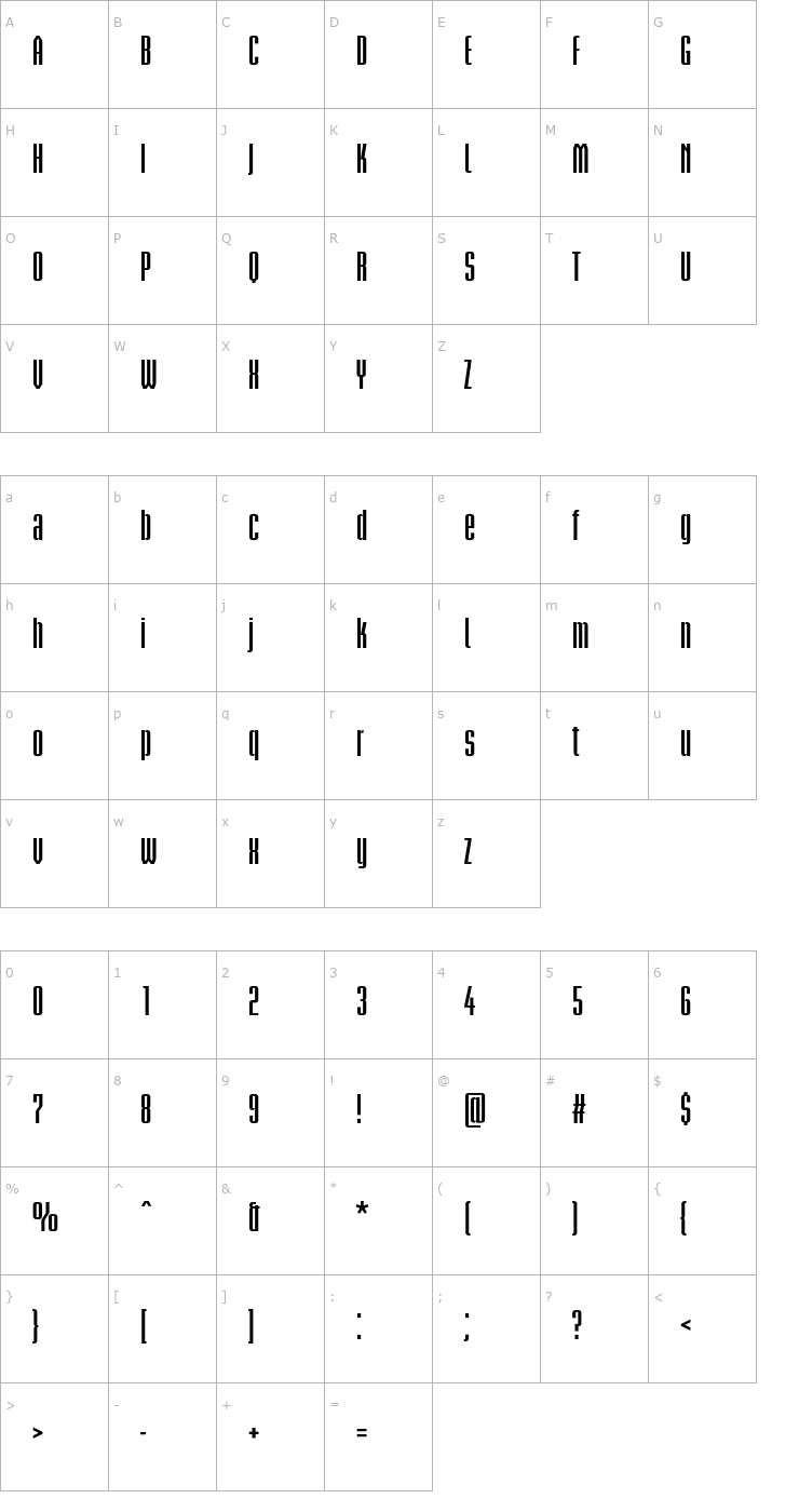 Character Map BriemAkademiStd-BoldCond Font