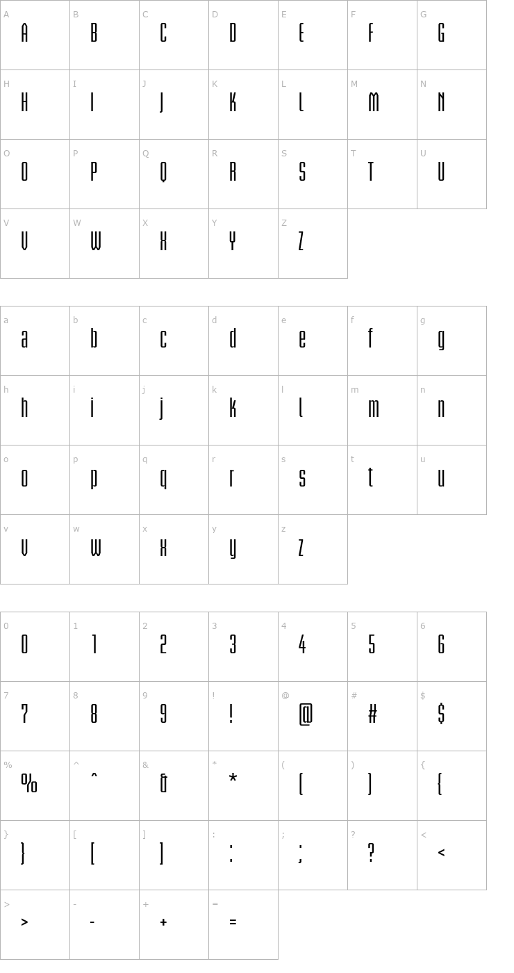 Character Map BriemAkademiStd-SemiboldCn Font