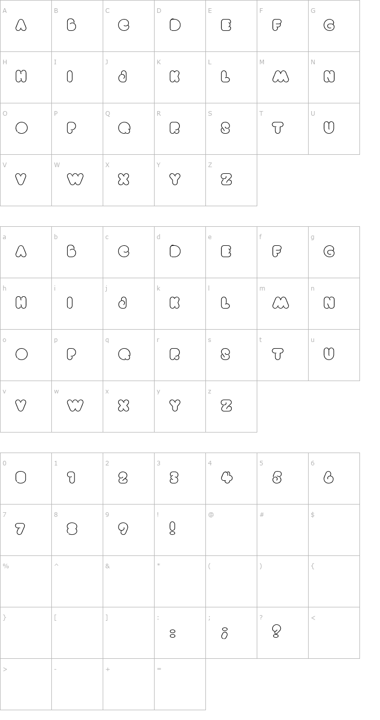 Character Map Bright Lights Font