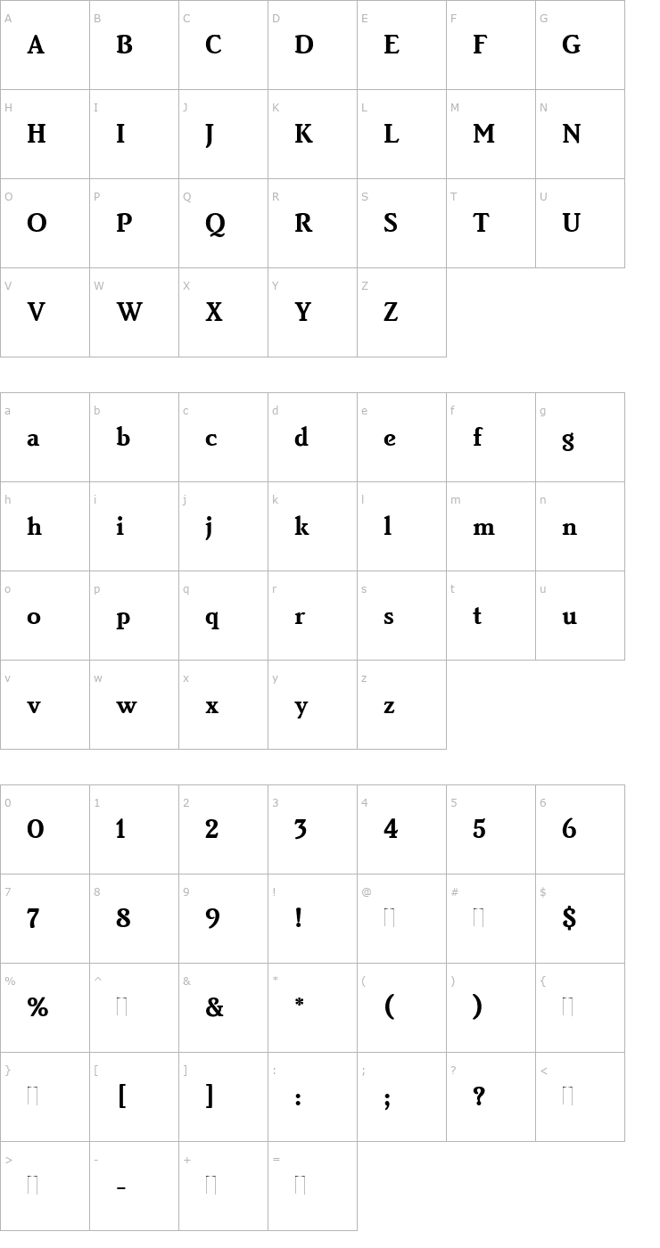 Character Map Brighton Bold Plain Font