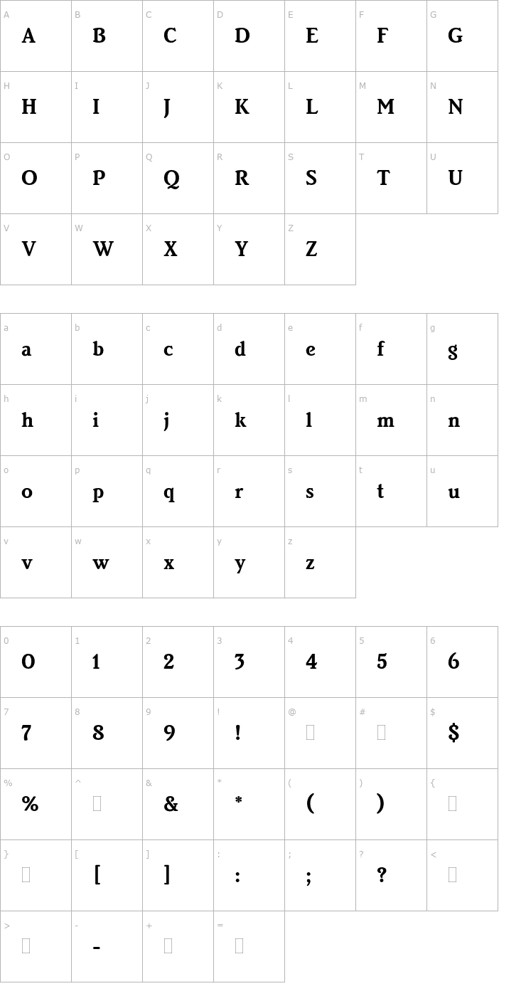 Character Map BrightonBoldPlain Font