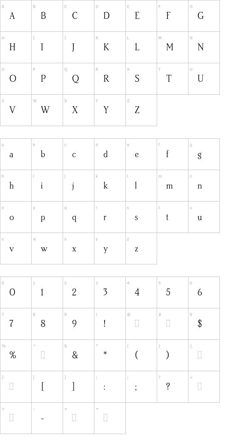 Character Map BrightonLightPlain Font