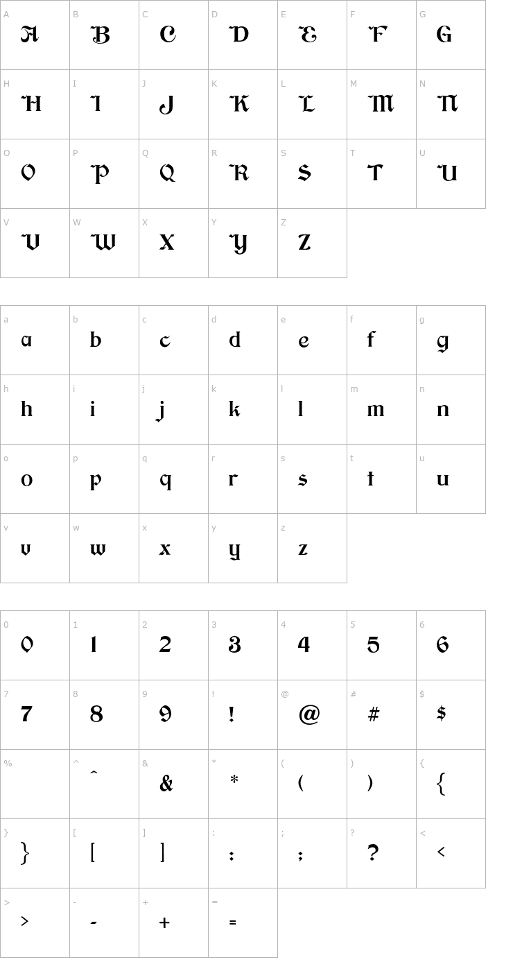 Character Map Brinkman-Regular Font
