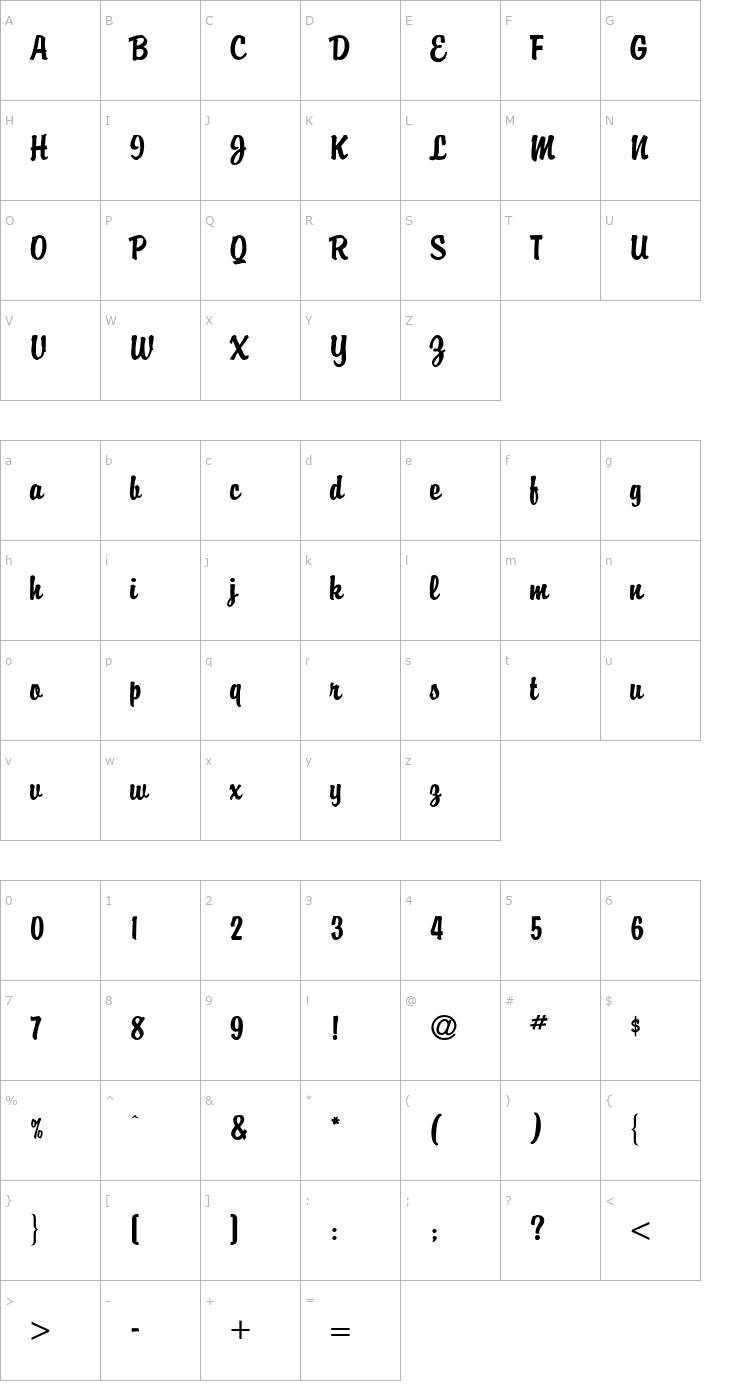 Character Map Briquet Font