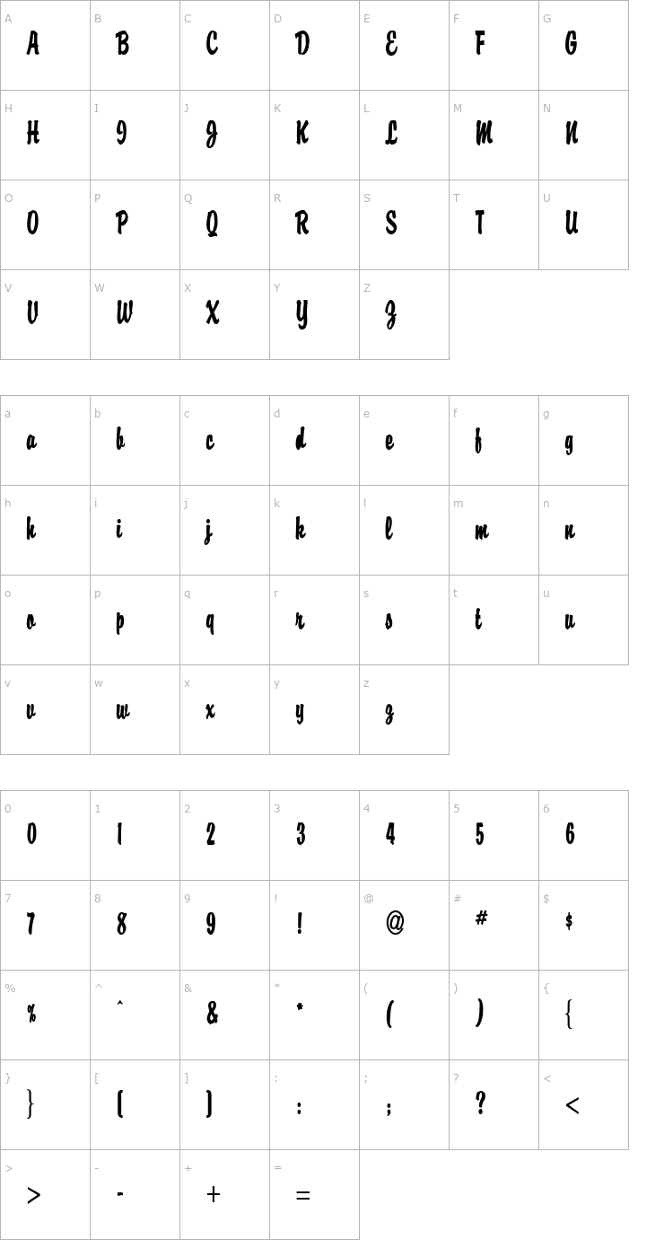 Character Map Brisk Bold Font