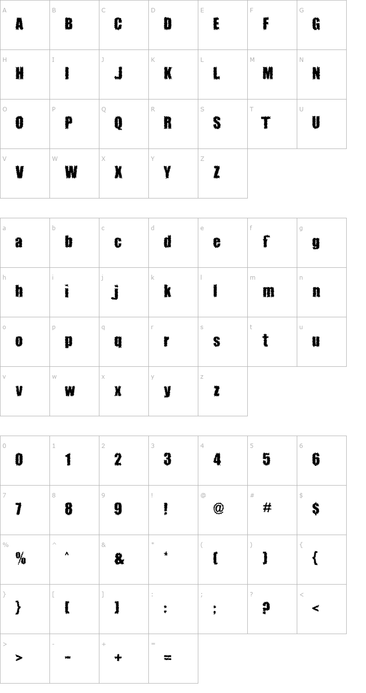 Character Map Brocaine Decade Font