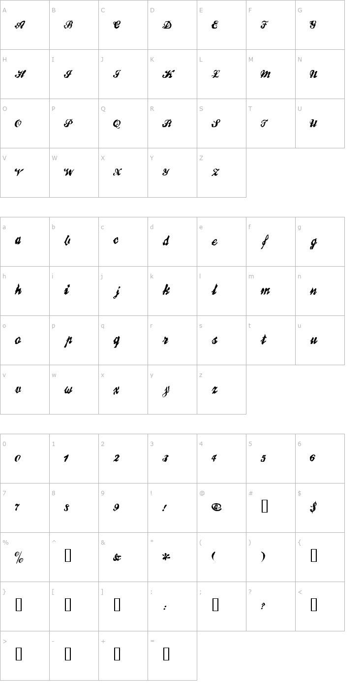 Character Map Broken Record Font