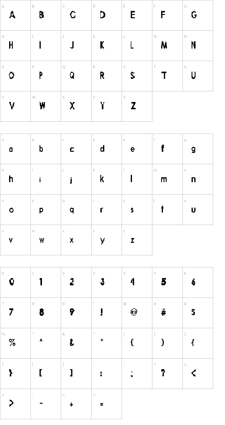 Character Map Broken Robot Font