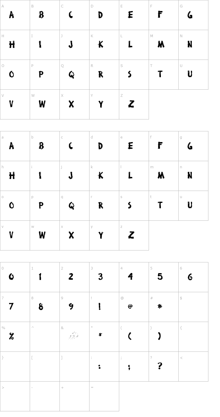 Character Map Broken Stick Font