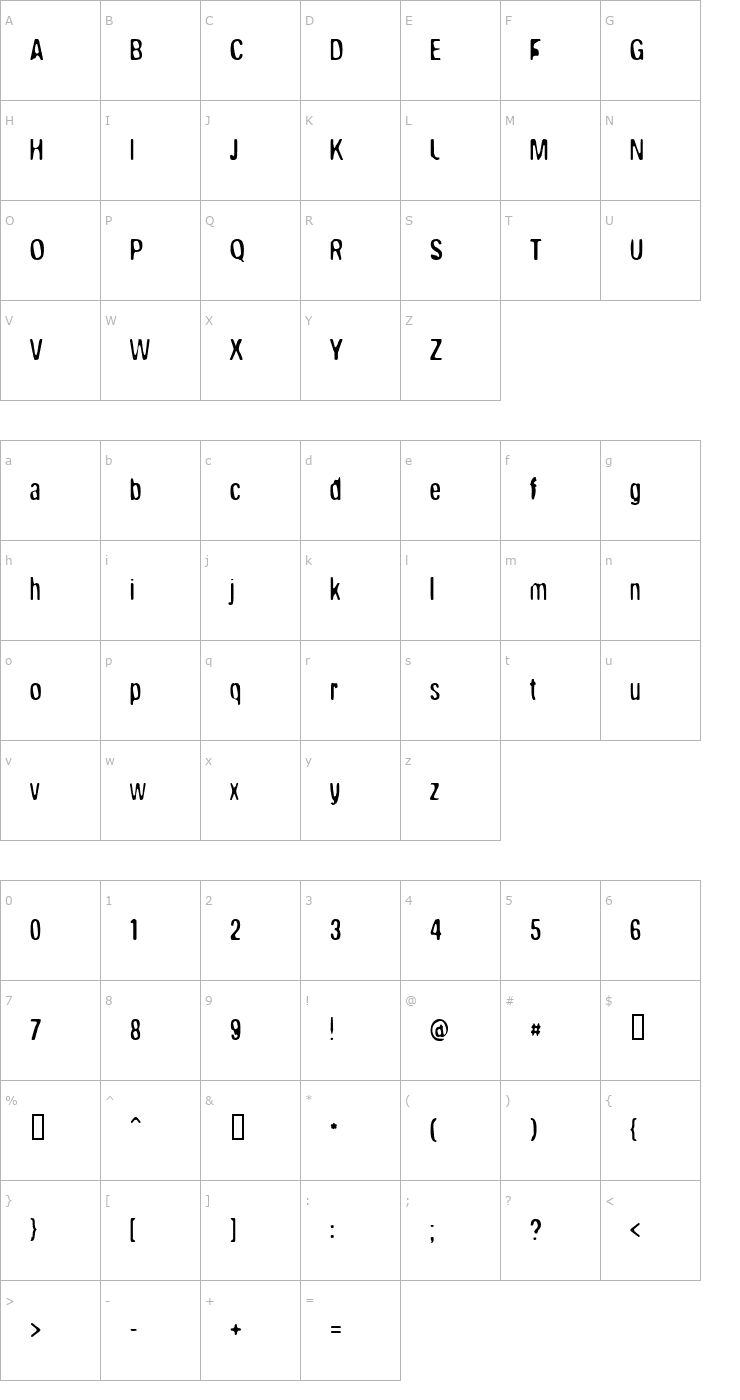 Character Map Broken Wing Font